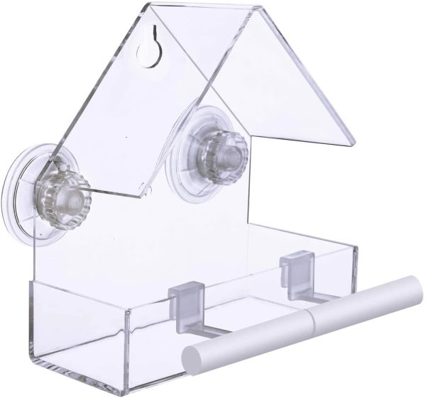 Extra Strong Suction Sups Window Bird Feeder. with Drainage Holes. Windowsill Birdfeeders for Small Birds only. LIANGPIN Acrylic Clear House Shape Design - Image 3