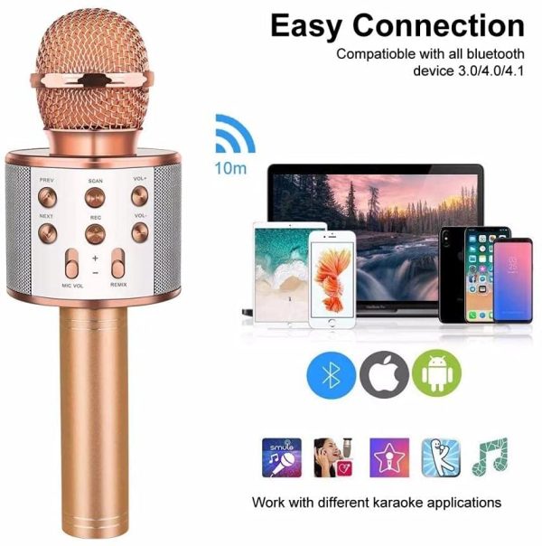 Microphone for kid, Karaoke Microphone Bluetooth Wireless, Portable Handheld Mic Speaker, Home KTV Player Compatible with Android & iOS, Birthday Gift for Kids (Gold) - Image 3