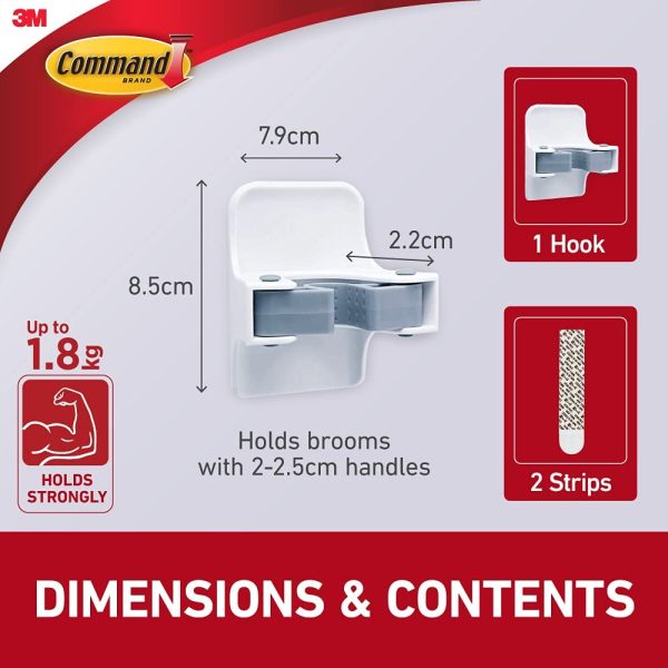 Command 17007-ES Broom Gripper, 1 Broom holder and 2 Adhesive Strips, Suitable for storing brooms and mops up to 1.8 kg - Image 4