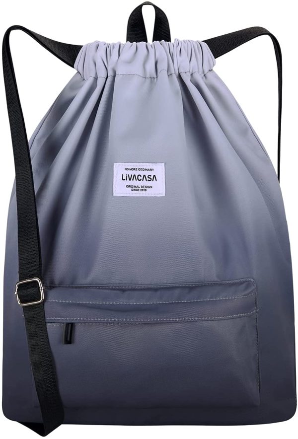 LIVACASA Drawstring Bag Gym with Pockets Water Repellency Sports Sack with Handle Drawstring Backpack Travel for Men Women - Image 5