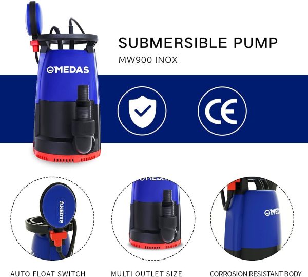 Electric 3 in 1 Submersible Pump 400W 11000L/H Sump Pumps w/Float Switch and Long 8m Cable Dirty/Clean Water Pump for Ponds, Pools and Drain - Image 3