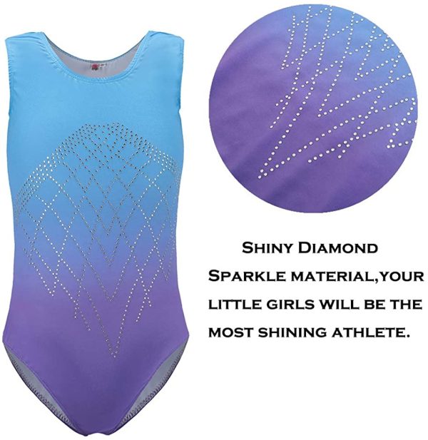 Sinoem Leotards for Girls Gymnastics long sleeve-Sleeveless Dancing Ballet Gymnastics Leotard for Girls 5-12 Years Gradient Color Diamond Sparkle Design - Image 3