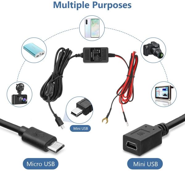 Dash Cam Hardwire Kit, Universal Hard Wire Kit for Dash Camera with Mini/Micro Port, 13ft Car Camera Charge Power Cord Kit 12V- 24V to 5V,Power Adapter with LP/Mini/ATO/Micro2 Fuse for Dashcam GPS etc - Image 6