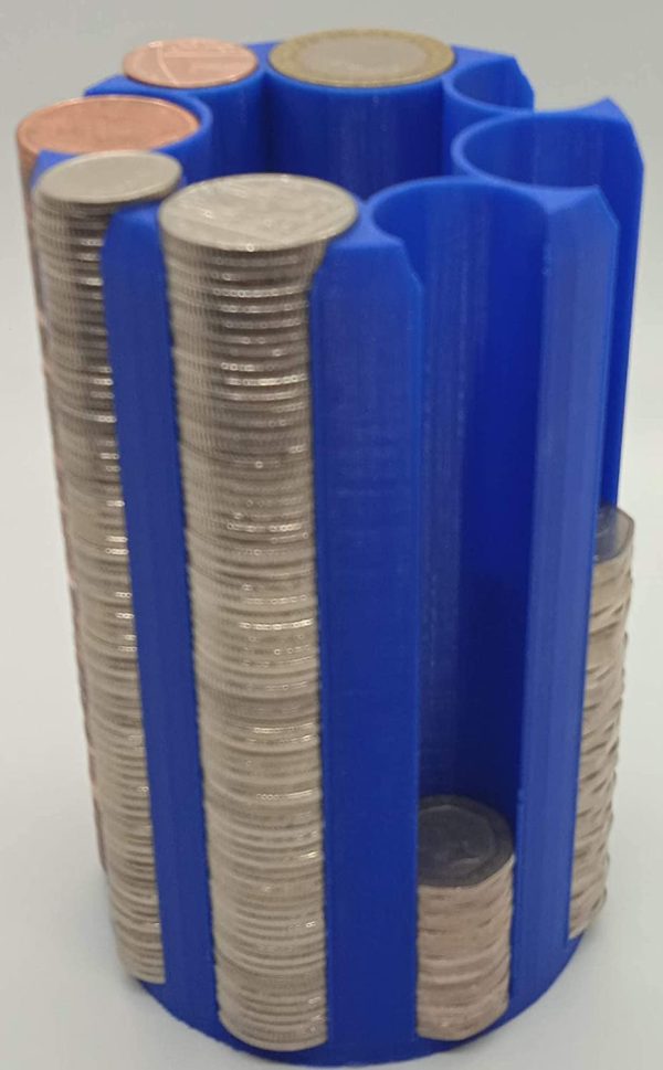 BLUE UK Coin Stacker, Large Size 14cm high, 8 coin slots, Coin Saver, Coin Sorter, Savings, Great For Change on Stalls and Craft Fairs