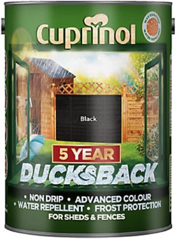 Cuprinol 5244557 5 Year Ducksback Exterior Woodcare, Black, 5L