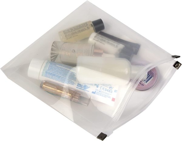 Clear Travel Bag Airport Flight Toiletries Cosmetics Makeup Fluids Transparent - 50% Recycled Plastic - Pack 2 - Image 2