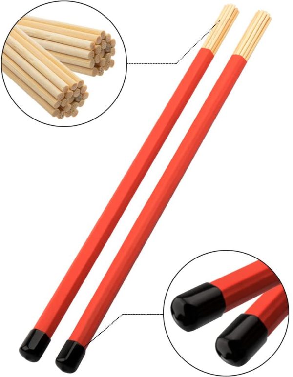 SINBLUE Drum Sticks Brush Set - 1 Pair 5A Maple Wood Drum Sticks 1 Pair Drum Wire Brushes Retractable Drum Stick Brush and 1 Pair Rods Drum Sticks with Storage Bag for Jazz Acoustic Music Lover Gift - Image 4