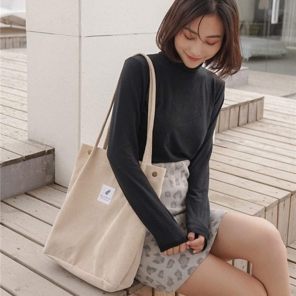 Corduroy Tote Bag,ZhengYue Women's Canvas Shoulder Handbags Schoolbag Big Capacity Shopping Bag,Printed Travel Cross Body Bag College Bookbag for Girls Ladies - Image 4