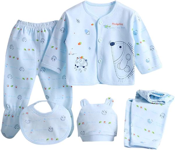 Infant Baby Boy Girl Clothes Outfits, 5Pcs Sleepwear Set Long Sleeve Tops+Hat+2Pcs Pants+Bib Clothes Set Gift for 0-3 Months Newborn?? - Image 4