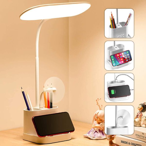 Desk Lamp for Bedroom, with USB Charging Port Table Lamp, 2 Pen Holder Reading Lamp, Flexible Gooseneck Desk Light, Touch LED Desk Lamp for Bedroom Accessories Desk Accessories Office Accessories - Image 5