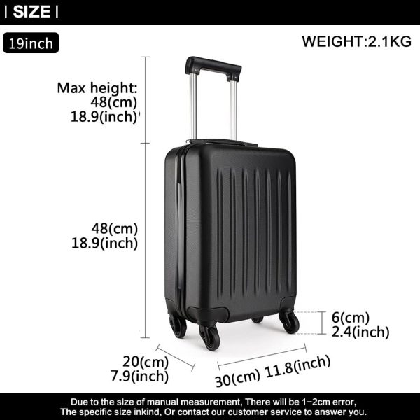 Kono 19 inch Carry On Luggage Lightweight Hard Shell ABS 4 Wheel Spinner Suitcase (Black) - Image 4