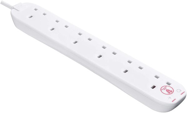 Masterplug SRG6210N-MP Six Socket Surge Protected Extension Lead, 2 Metres, White