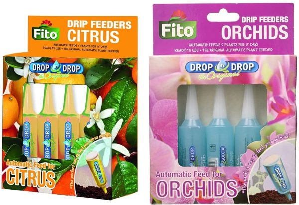 FITO Citrus Plant Drip Feeder,160 ml (5x32ml), Yellow, 13.5x2.8x18.5 cm & Orchid Drip Feeder, 160 ml, Blue, 13.5x2.8x18.5 cm