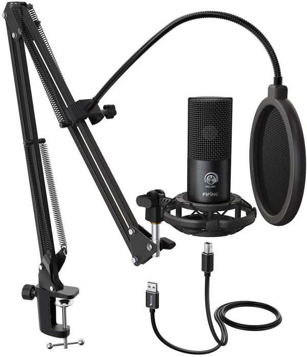 FIFINE USB Microphone Kit Condenser Studio Microphone for Computer, PC Mic with Adjustable Scissor Boom Arm Stand Shock Mount Volume Control for Gaming,Streaming,Podcast,Recording Vocal,YouTube-T669 - Image 9