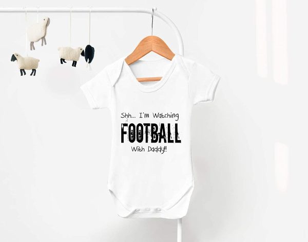 Reality Glitch Shh. I'm Watching Football with Daddy Funny Newborn Baby Grow Gift - Image 2