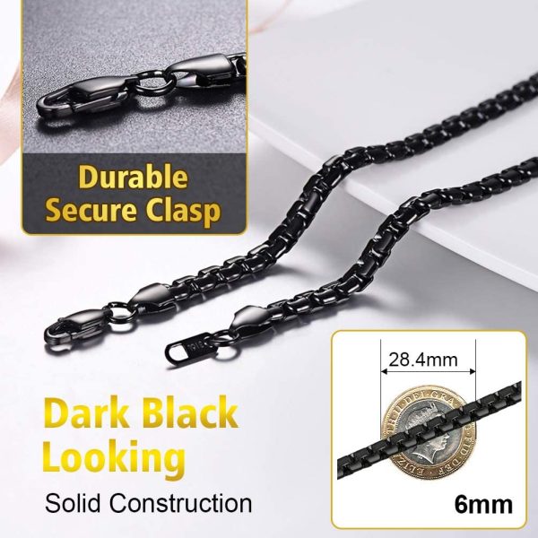 PROSTEEL Men 6MM Box Chain Necklace, 14/18/20/22/24/26/28/30 Inches, 316L Stainless Steel/Gold Plated (with Gift Box, Velvet Pouch) - Image 5