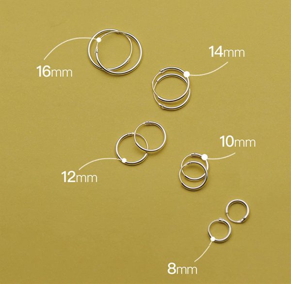 Elicola Set of 5 Pairs of Hoops Earrings in 925 Sterling for Women Men Small Round Mini Sleeper Cartilage Earrings Hypoallergenic 8/10/12/14/16mm - Image 7