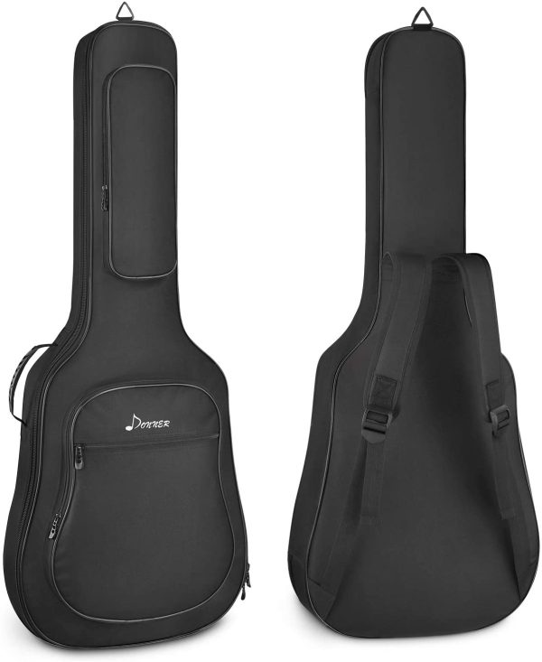 Donner Full Size Acoustic Guitar Gig Bag Backpack for 40 41 inch, 12mm Sponge Pad, Soft Case Cover, 600D Nylon Oxford Waterproof Nonwovens Interior, Two Pockets Black - Image 7