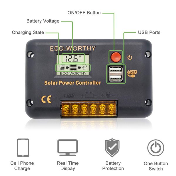 ECO-WORTHY 100W Solar Panel Kit Off-Grid System: 100W 12V Monocrystalline Solar Panel with 20A Charge Controller + Solar Cables + Mounting Brackets for Motorhome RV Boat Shed Camping - Image 5