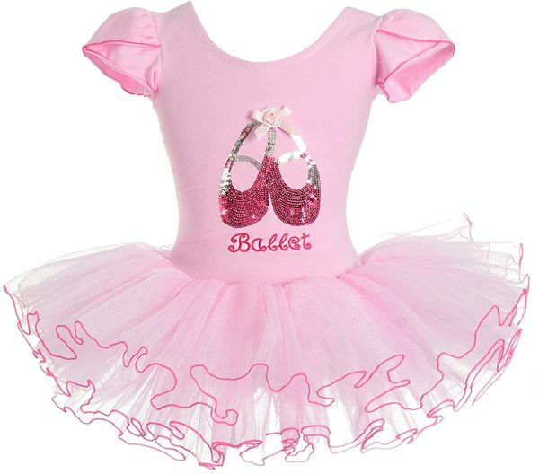 Lito Angels Pink Ballet Tutu Dress for Kids Girls, Ballerina Dance Wear Leotard with Skirt, Short Sleeve, Age 2-8 Years