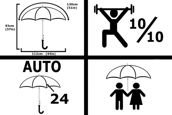 COLLAR AND CUFFS LONDON - 24 Ribs for Super-Strength - Windproof 60MPH Extra Strong - Triple Layer Reinforced Frame with Fiberglass - Auto - Hook Handle Wood - Black Canopy Umbrella - Automatic - Image 7