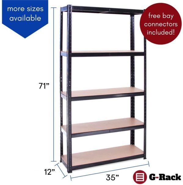 Garage Shelving Units: 180cm x 90cm x 30cm | Heavy Duty Racking Shelves for Storage - 1 Bay, Black 5 Tier (175KG Per Shelf), 875KG Capacity | For Workshop, Shed, Office | 5 Year Warranty - Image 8