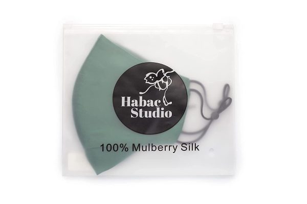 HABAC STUDIO - 100% Mulberry Silk Face Mask, Face Masks Washable UK, Reusable Face Mask, Mens Face Mask, Silk Mask, Masks for Women, Silk Face Covering, Face Masks, Nose Wire, Green