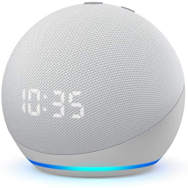 Echo Dot (4th generation) | Smart speaker with clock and Alexa | Glacier White