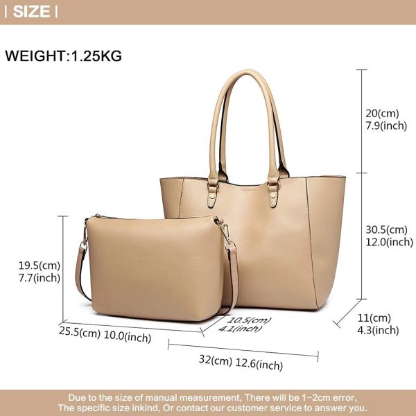 Miss Lulu Women Fashion Handbags PU Leather Top Handle Tote Bag Shoulder Satchel Bag 2pcs Set (Apricot) - Image 5