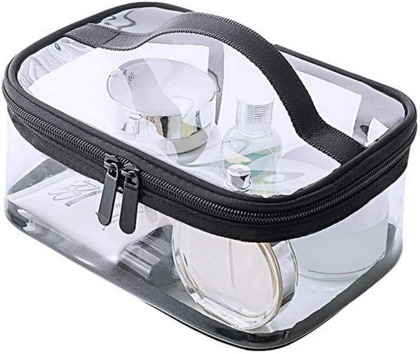 kuou Clear Make up Bag, Gift Cosmetic Bag Portable Waterproof PVC Travel Bag Brushes Organizer for Men and Women Travel Business Bathroom(Black) - Image 2