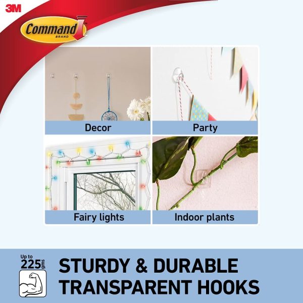 Command 395B Mini Hooks, Pack of 6 Mini Hooks and 8 Small Adhesive Strips, Transparent - Hanging Clips for Decorations and Fairy Lights, Wall Adhesive - Damage Free Hanging - Image 6