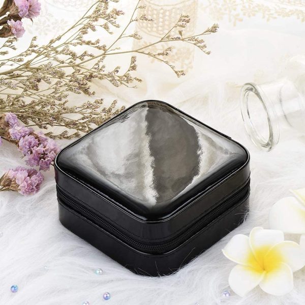 Simple Jewelry Box Ring Earring Storage Box Zipper Flip Easy Carry Small Jewelry Box (Black) - Image 6