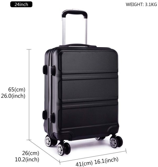 Kono Fashion Luggage Set of 3 PCS Lightweight ABS Hard Shell Trolley Travel Case with 4 Spinner Wheels 20" 24" 28" Suitcase (3 Pcs Set, Black) - Image 3