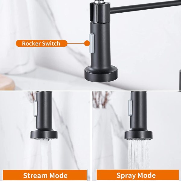 Kitchen Tap with Pull Down Sprayer,  High Arc Gooseneck Kitchen Sink Faucet, Single Handle Stainless Steel Mixer Tap (Black) - Image 3