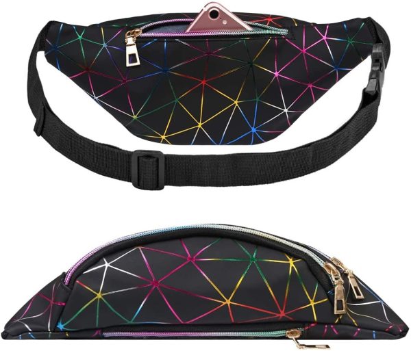 flintronic Waist Bag, Holographic Fanny Pack with PU Leather, Shiny Belt Bag Festival Rave Bumbags for Ladies Travel Party Sports Running Hiking(Black)(1 Business Card Holder Include) - Image 5