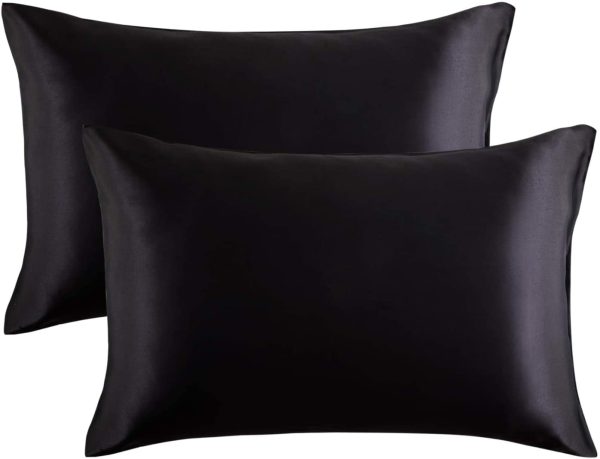 Satin Pillow Cases 2 Pack - Black Pillowcase for Hair and Skin Standard Size with Envelope Closure, 50 x 75 cm - Image 2