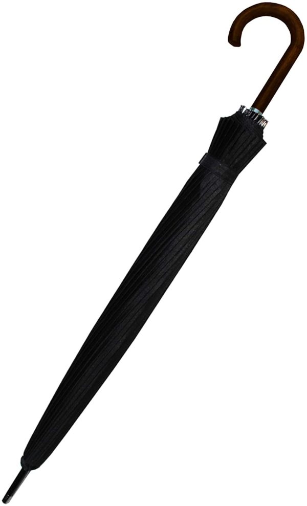 COLLAR AND CUFFS LONDON - 24 Ribs for Super-Strength - Windproof 60MPH Extra Strong - Triple Layer Reinforced Frame with Fiberglass - Auto - Hook Handle Wood - Black Canopy Umbrella - Automatic - Image 2