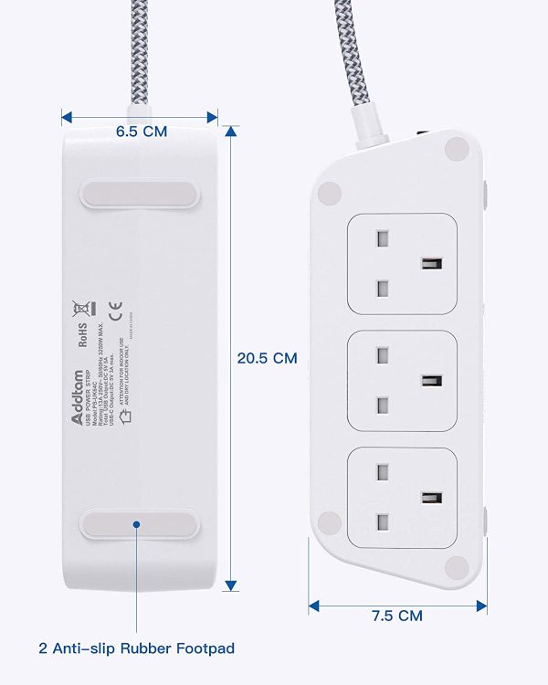 Extension Lead with USB Slots??6 Way Outlets 5 USB(5A, 1 USB- C and 4 USB-A Port) with 1.8M Braided Extension cord, 3250W Overload Protection??Security Surge Protection Plug Extension Socket - Image 4