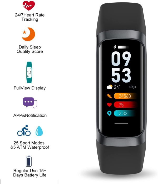 Fitness Trackers Activity Tracker with 1.10" AMOLED Color Display Smart Watch,24/7 Heart Rate Monitor, Indoor Outdoor Pro Tracking, Sleep Monitor,5 ATM Waterproof Step Counter Watch for iphone Android - Image 2