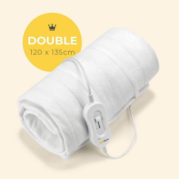 Premium Comfort Double Electric Blanket - Control with 3 Heat Settings, Polyester, White