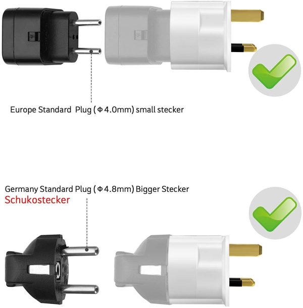 VGUARD European to UK Adapter, 1pack Plug Adaptor EU to UK Plug Adapter 2 Pin Plug Adaptor to 3 Pin for Travel or Electronic Device from France, Italy, Spain, Germany to UK - White - Image 2