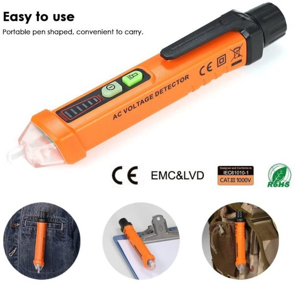 PEAKMETER Electric Voltage Tester Non-Contact, Voltage Detector Pen 12-1000V AC Inductive Digital Voltage Measuring Tool with LED Flashlight, Alarm Mode, Live/Null Wire Judgment - Image 7