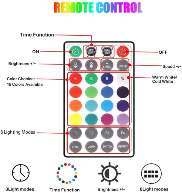 String Rope Lights , IP65 Outdoor Waterproof Fairy Lights with Remote Control &Timer 16 Colors & 12 Modes,15M /49 Feet Sensory Strip Lights for Garden, Bar, Party - Image 7