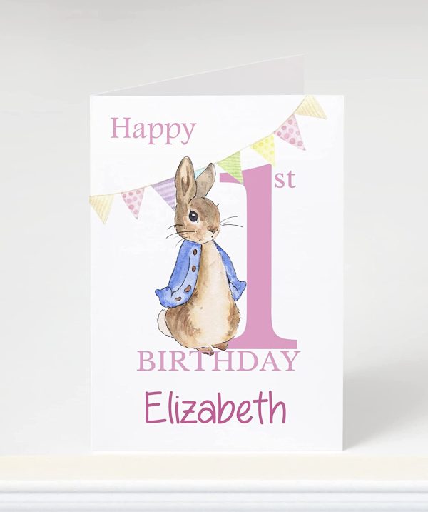 Peter rabbit personalised 1st birthday card, custom birthday card, son daughter birthday, 1st birthday girl CBA9969