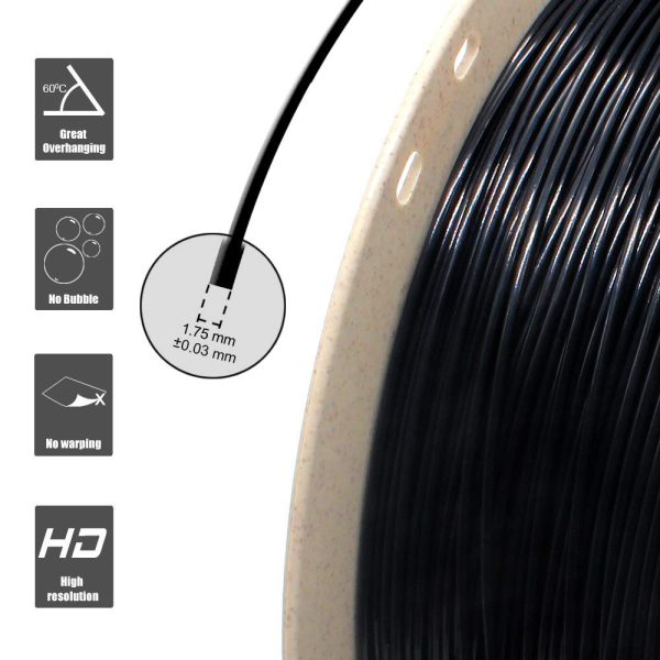 Reprapper Black PLA Filament for 3D Printer & 3D Pen 1.75mm (?? 0.03mm) 2.2lb (1kg) - Image 4