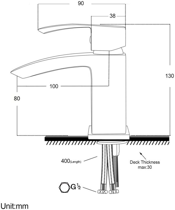 Basin Taps Waterfall with Pop up Waste Square Bathroom Sink Mixer Taps with UK Standard Hoses - Image 9