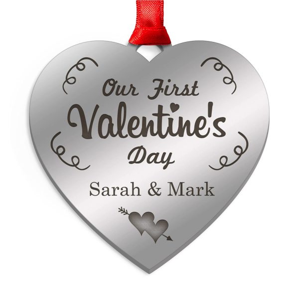 Valentines Day PERSONALISED Gifts for Her, Him, Couples 1st First Valentines Day Presents - Engraved Our First Valentines Day Hanging Heart Gifts for Husband, Wife, Boyfriend, Girlfriend or Couples