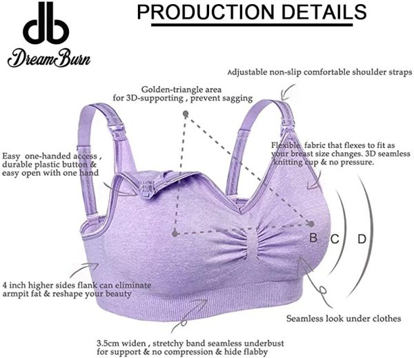 Dreamburn Maternity Nursing Bra 1/2/3 Pack Wireless Seamless Breastfeeding Bras 4 Rows Adjust Hook with Removable Spill Prevention Pads Add Extenders Comfortable - Image 5