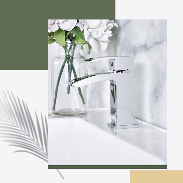 Basin Taps Waterfall with Pop up Waste Square Bathroom Sink Mixer Taps with UK Standard Hoses - Image 3