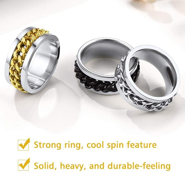 PROSTEEL Mens Cool Spinner Ring Cuban Link Ring, Stainless Steel/Gold Plated/Black (Send Gift Box) - Image 5